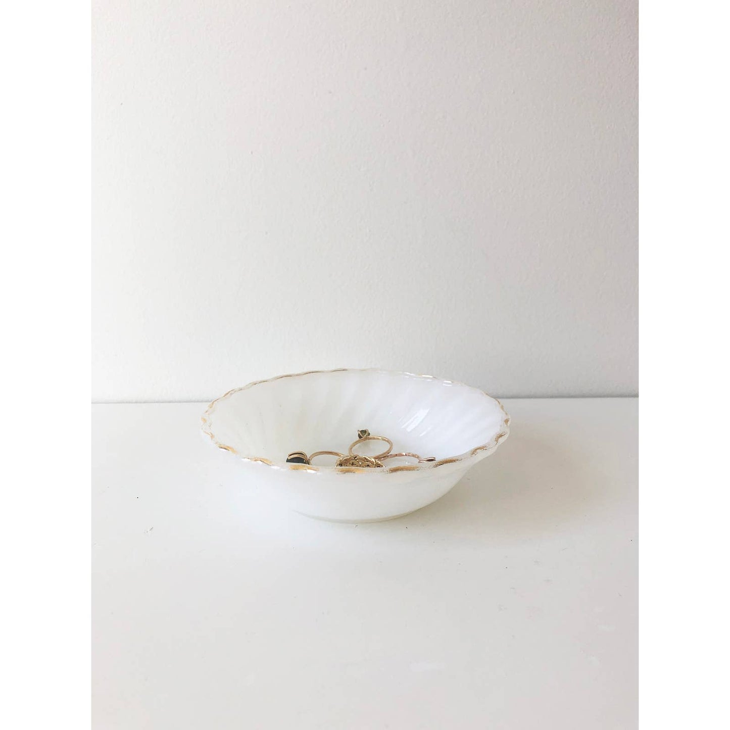 Vintage White Milk Glass Scalloped Shaped Ring Dish