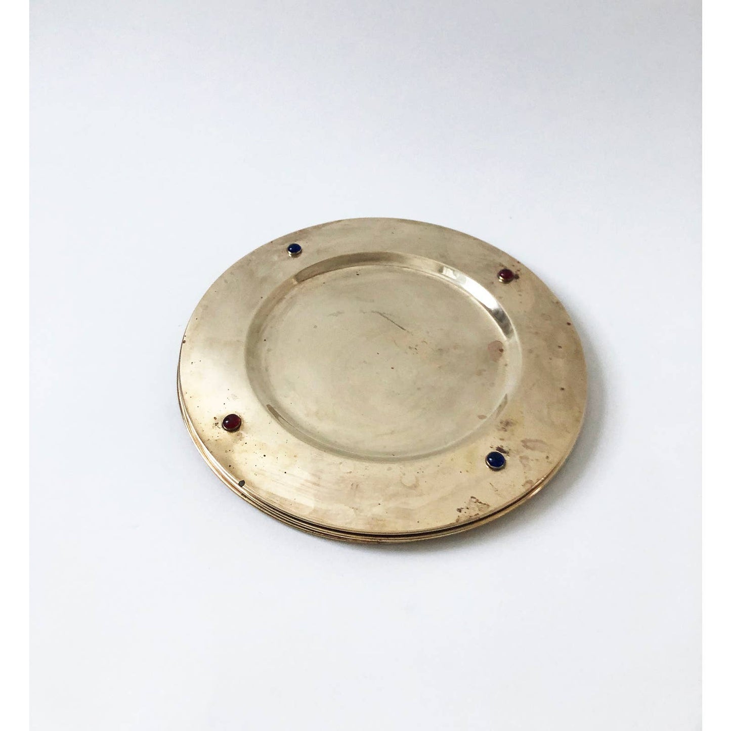 Vintage Brass Gold Round Tray w/ Jewels