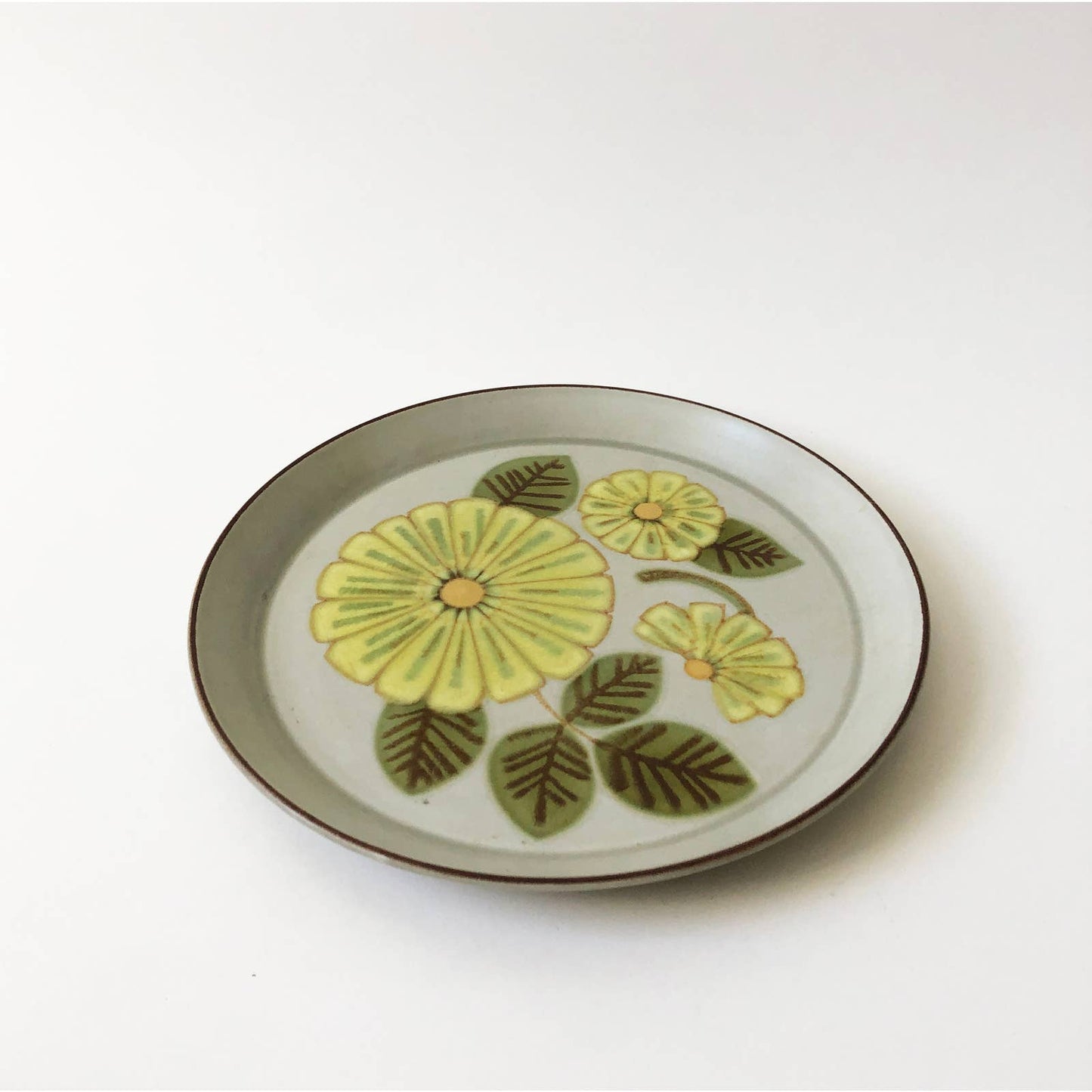 Vintage Stoneware Platter 1970s Floral Green Design Stonekraft