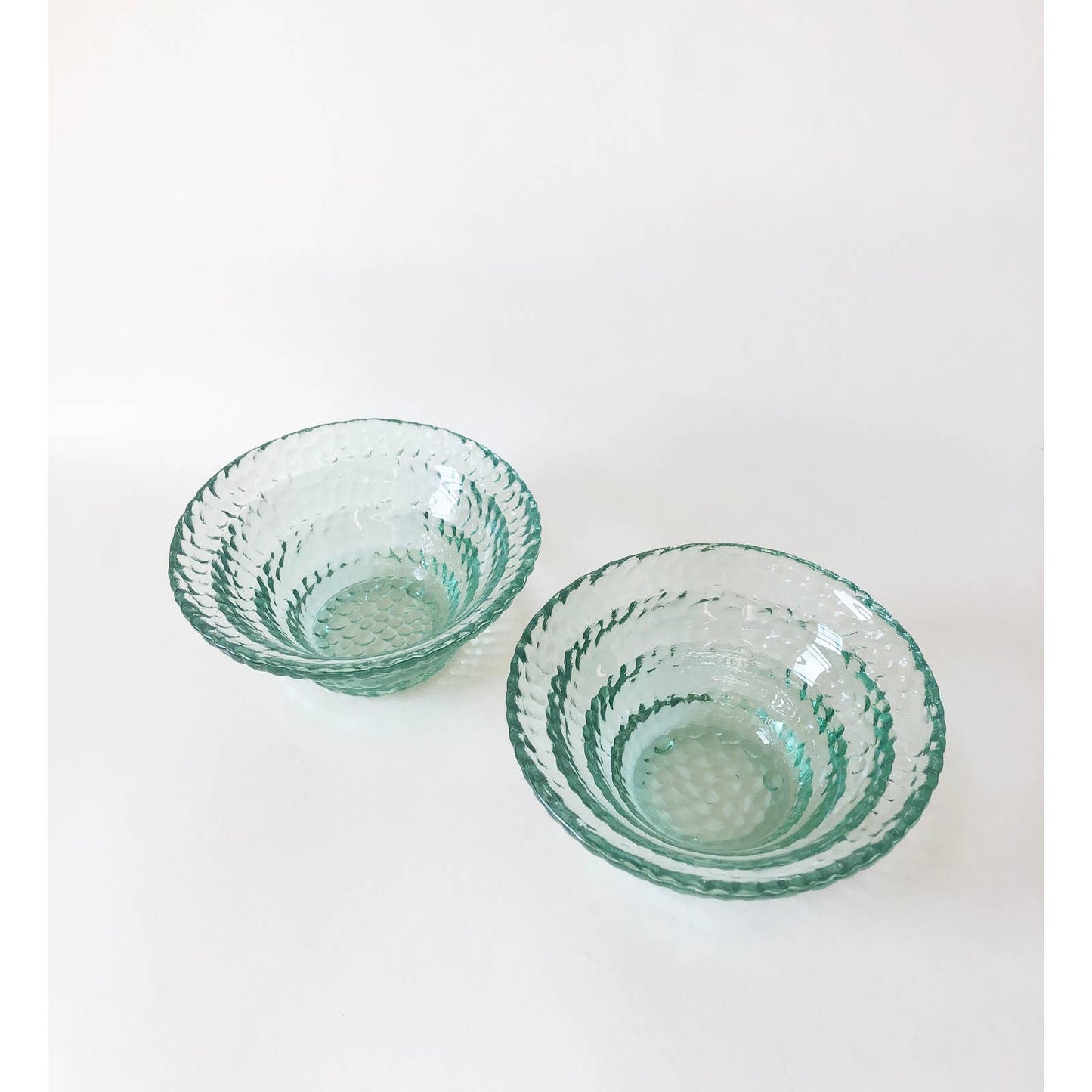 Vintage Textural Aqua Glass Bowls - Set of Two
