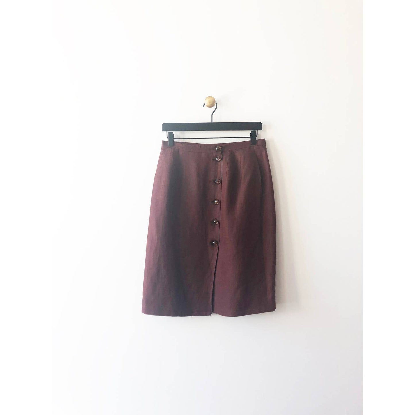 Vintage Button Wrap Plum Linen Skirt