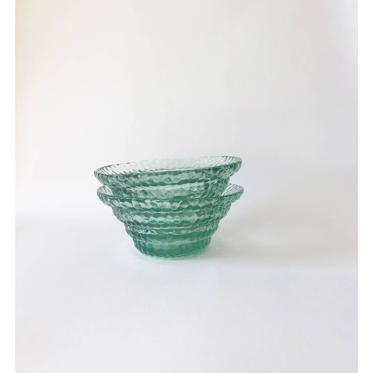 Vintage Textural Aqua Glass Bowls - Set of Two