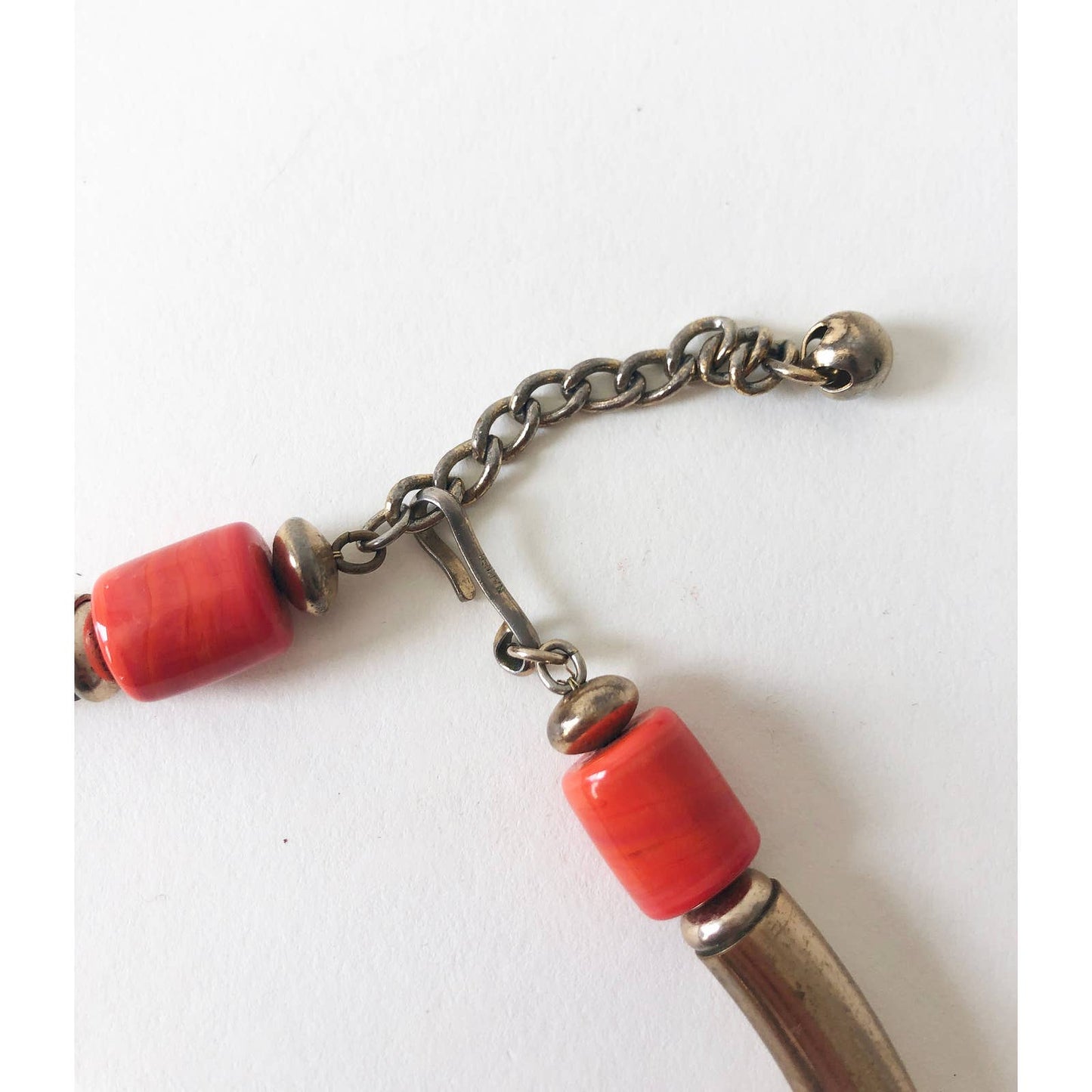 Vintage Chunky Choker Necklace with Brass and Orange Beads