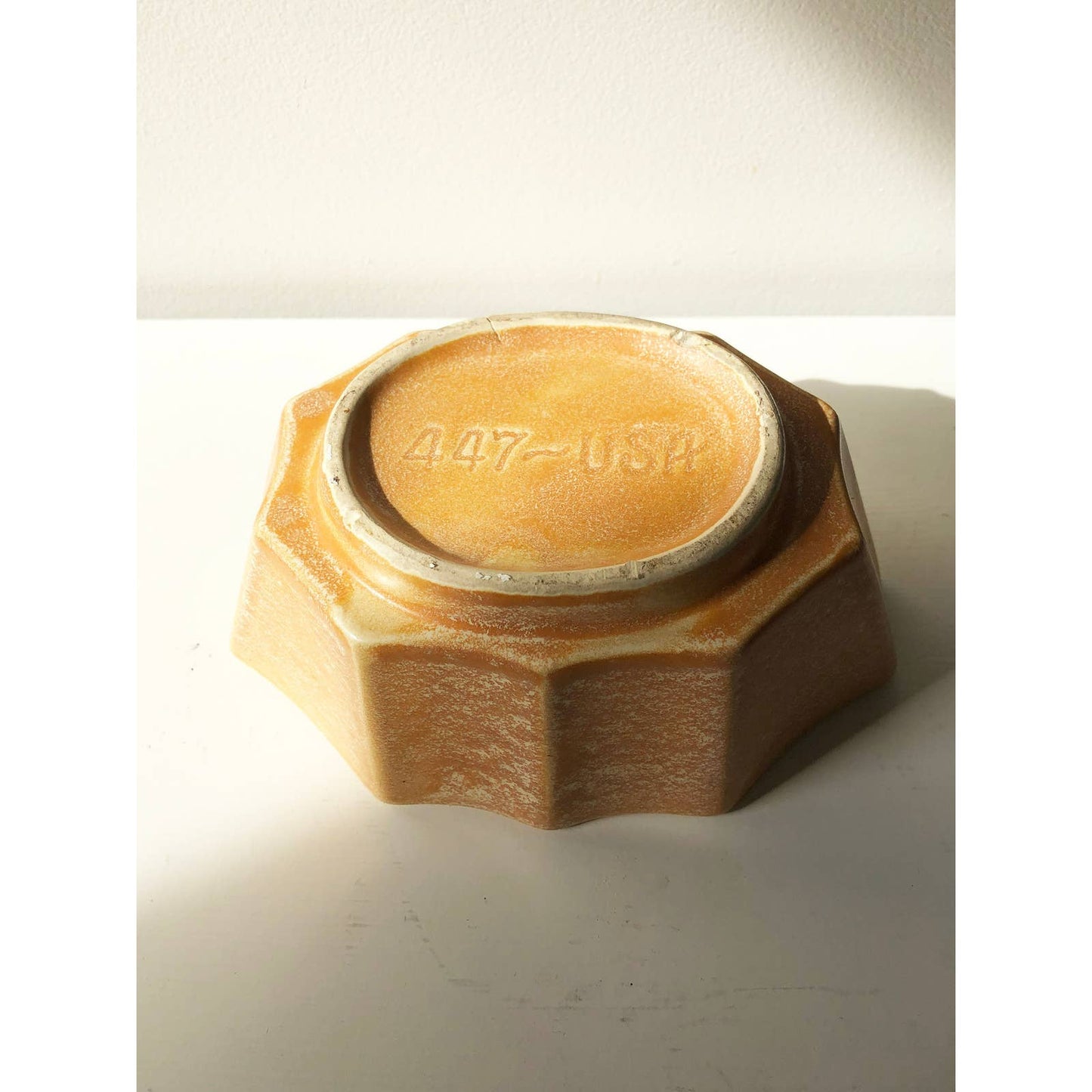 USA Mid-Century Planter | Orange Sponge Vintage Floral Pottery | USA 447 | Small Fluted Scalloped Shape Flower Vase