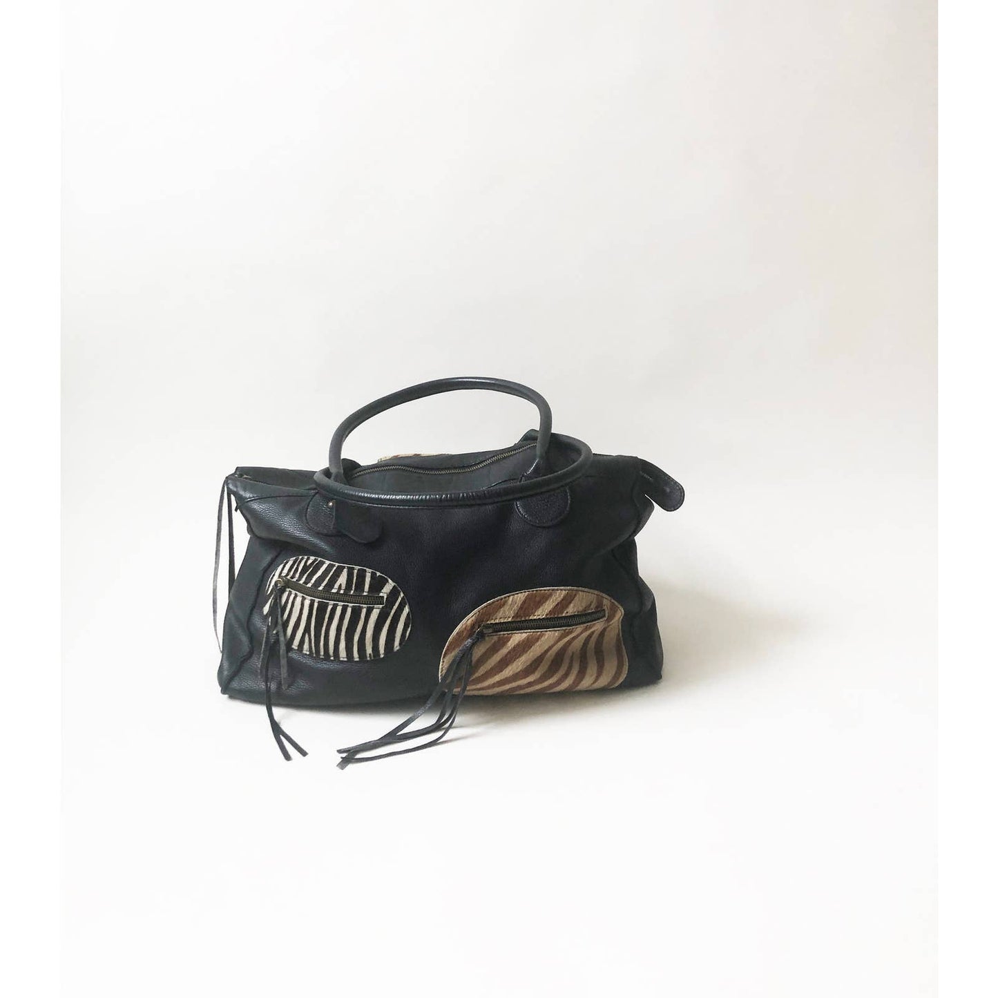 Vintage Black Leather Duffle Bag | Sofia C. Brown Leather Weekender Bag