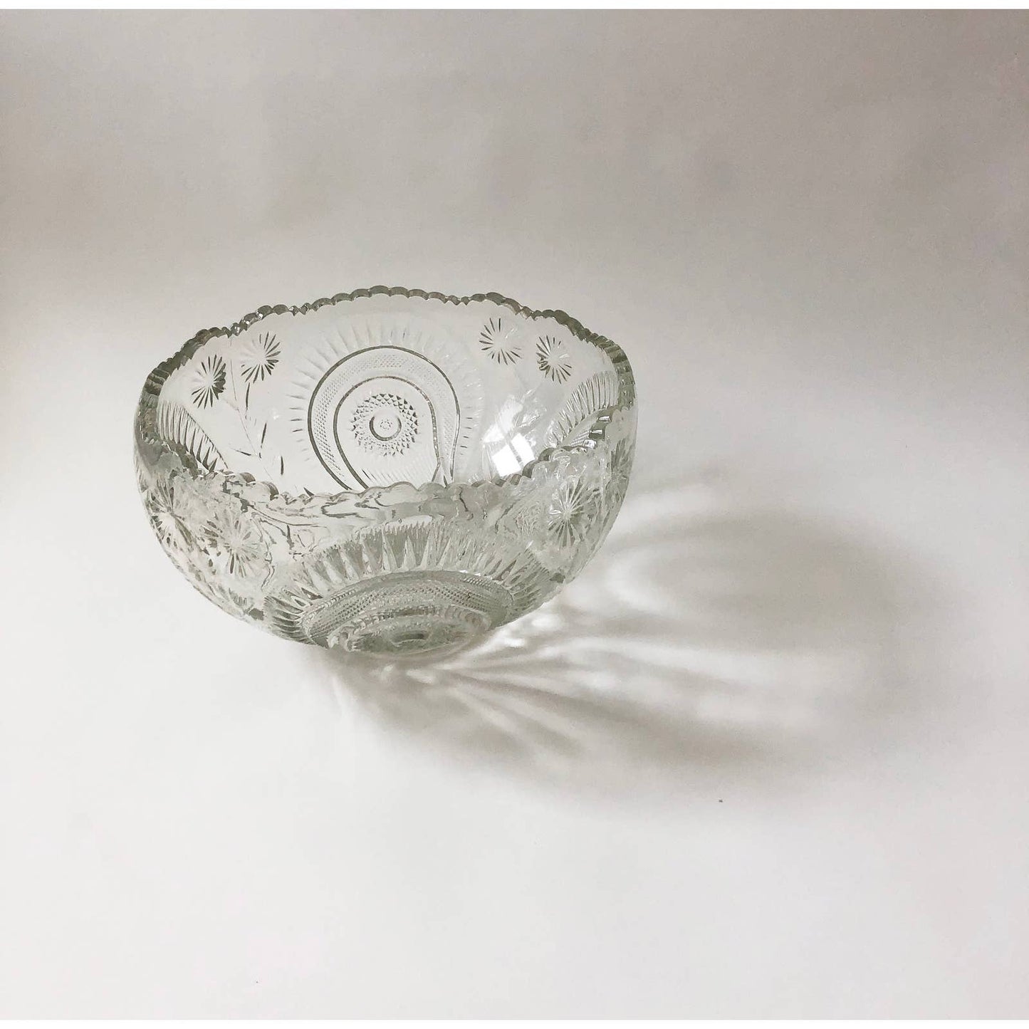 Large Vintage Glass Etched Punch Bowl