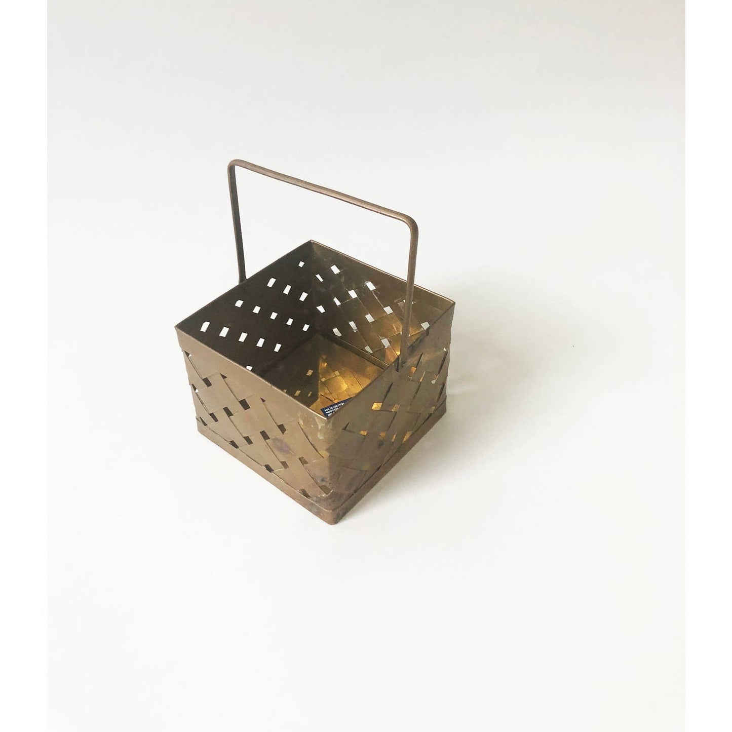 Vintage Decorative Small Woven Brass Basket Decor Storage