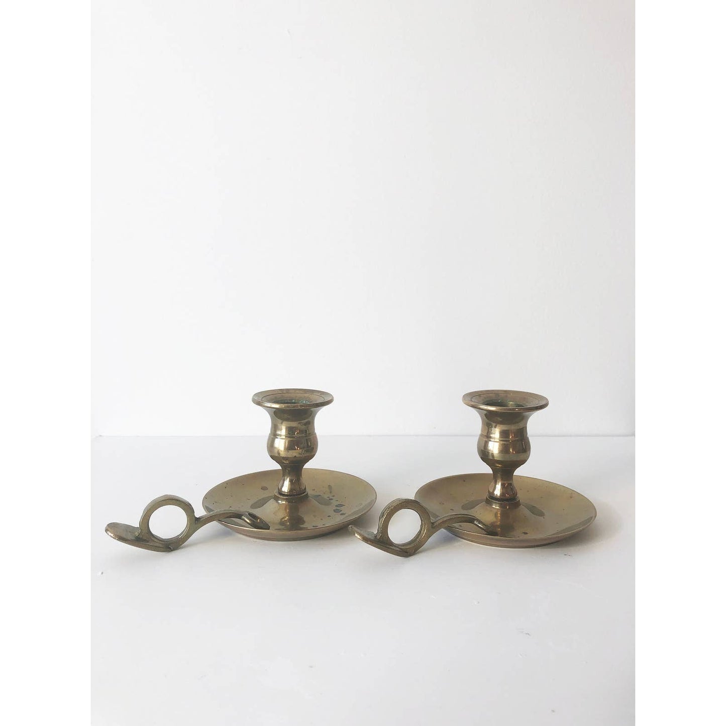 Pair of Vintage Solid Brass Chamber Sticks Hand