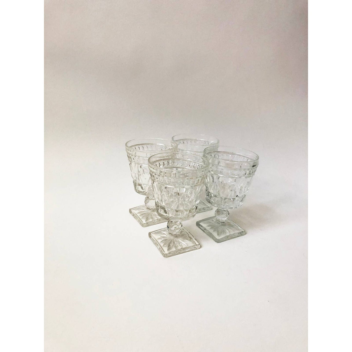 Vintage Clear Pressed Glass Pedestal Drink Ware Set of 4