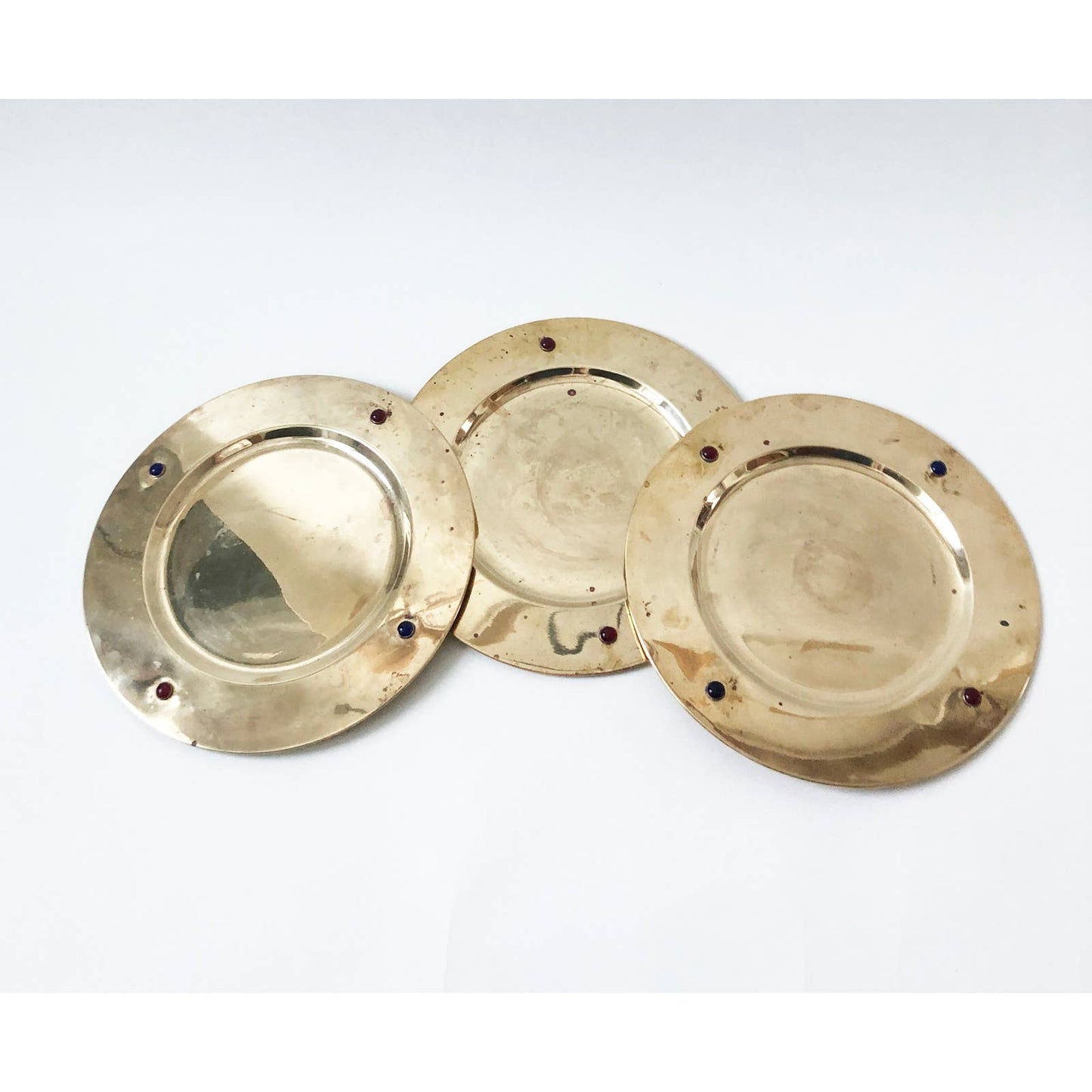 Vintage Brass Gold Round Tray w/ Jewels