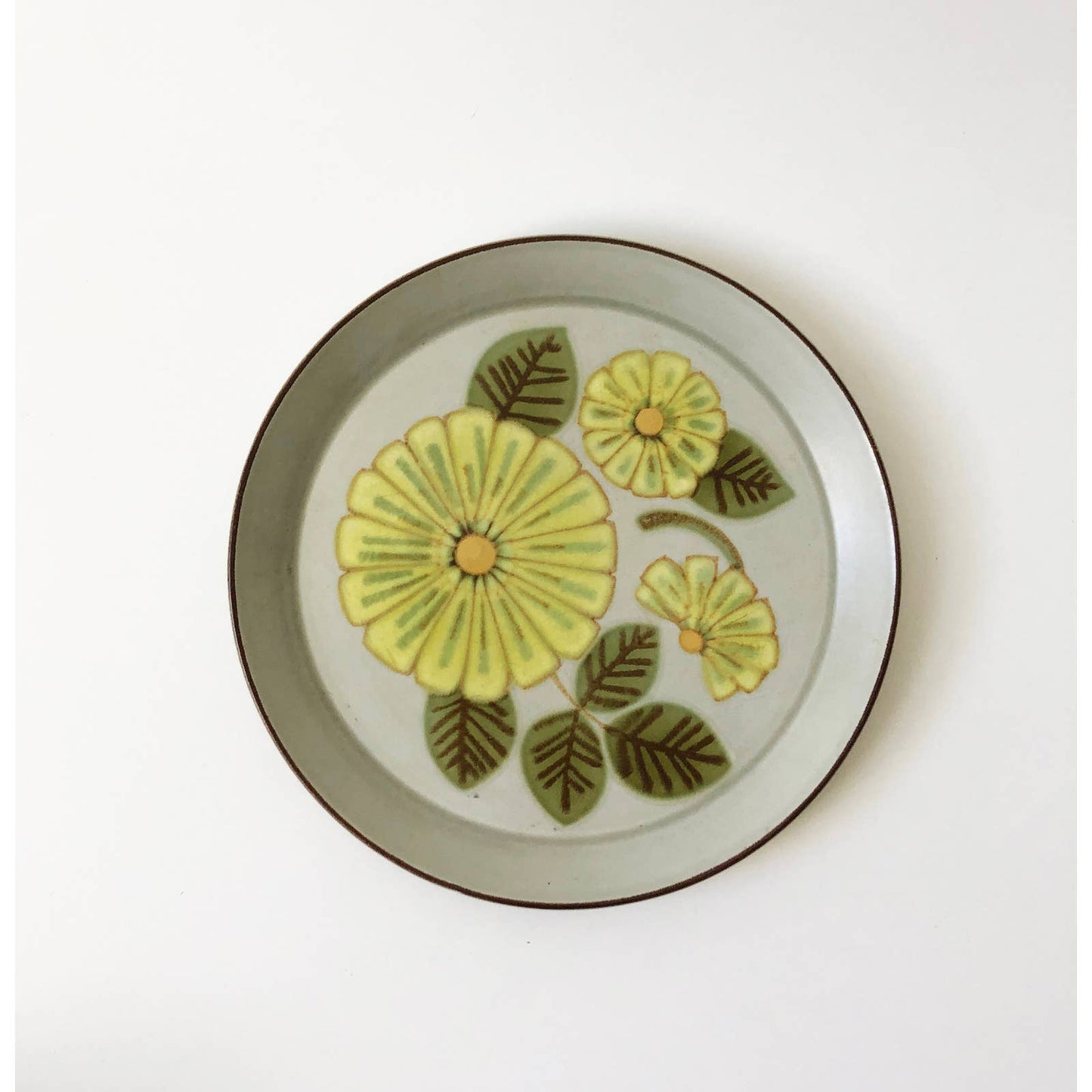 Vintage Stoneware Platter 1970s Floral Green Design Stonekraft