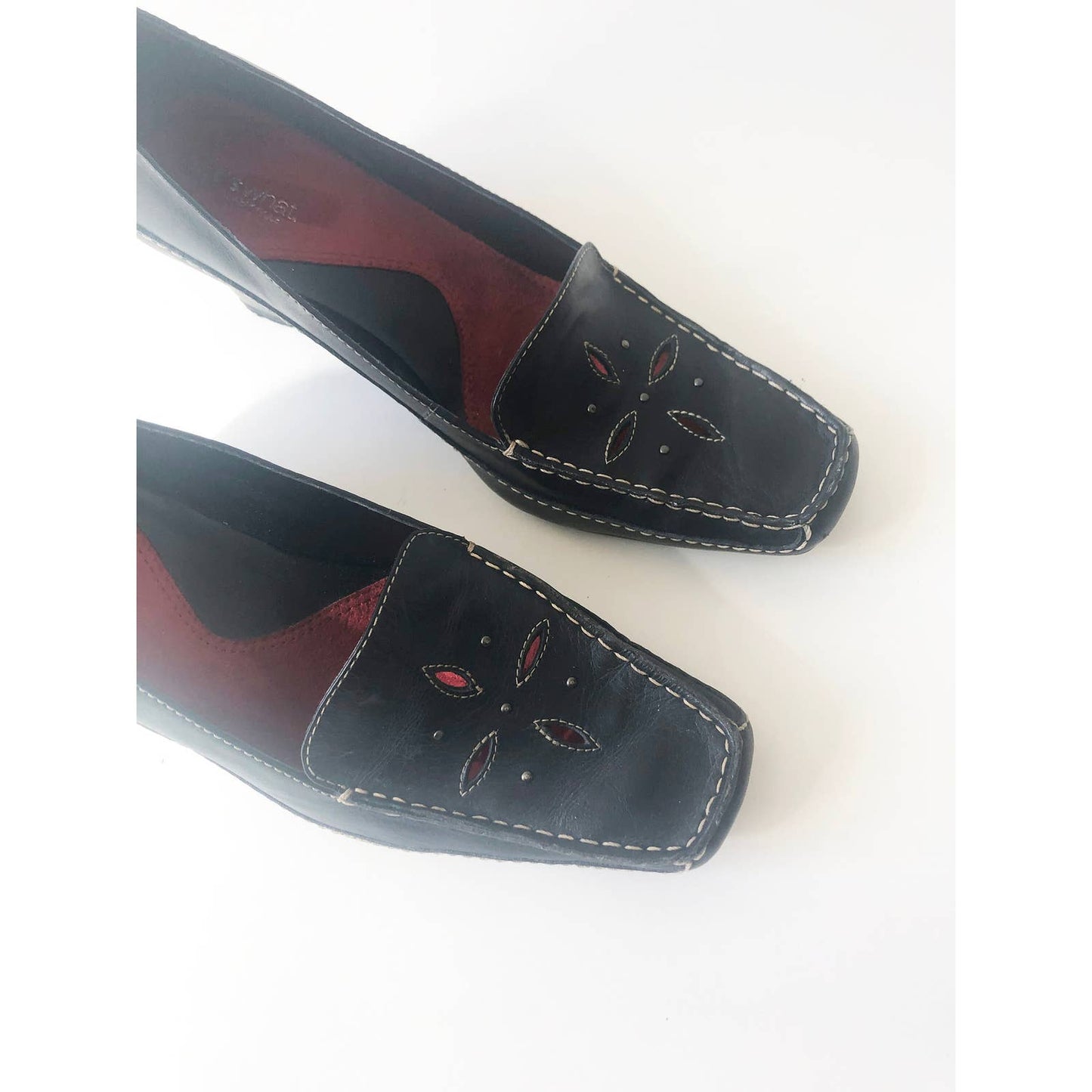 Vintage Black Y2k Boho Heels Square Toe Shoes Size Womens 8
