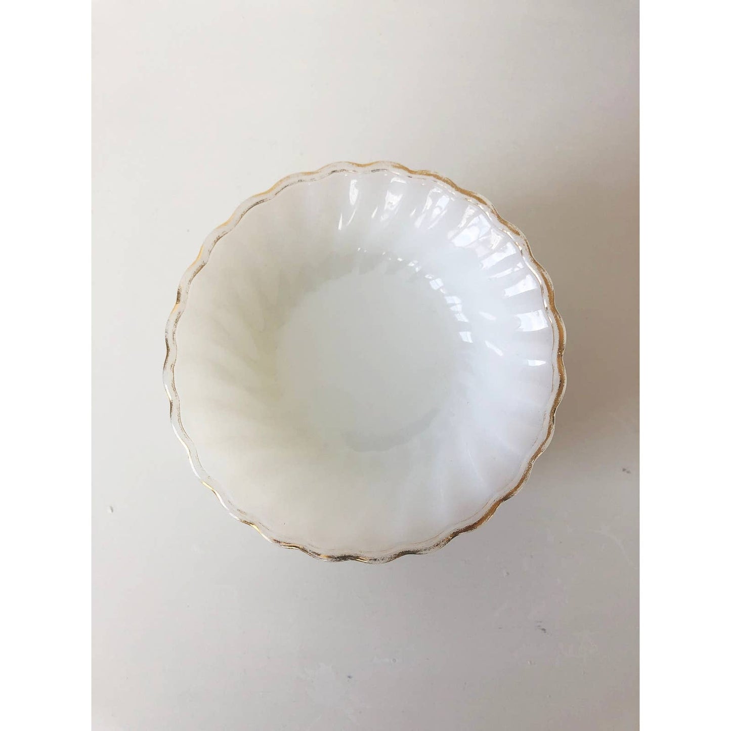 Vintage White Milk Glass Scalloped Shaped Ring Dish