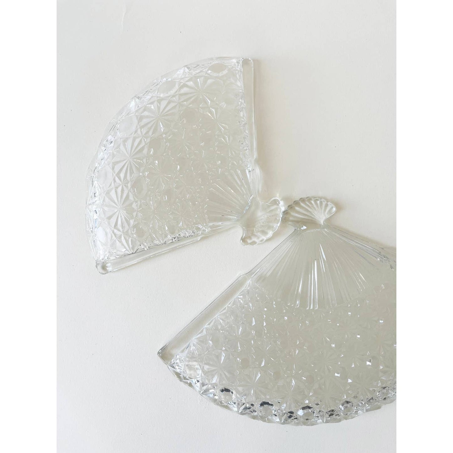 Vintage Clear Fan Ring Dish | Pair of Table Trays