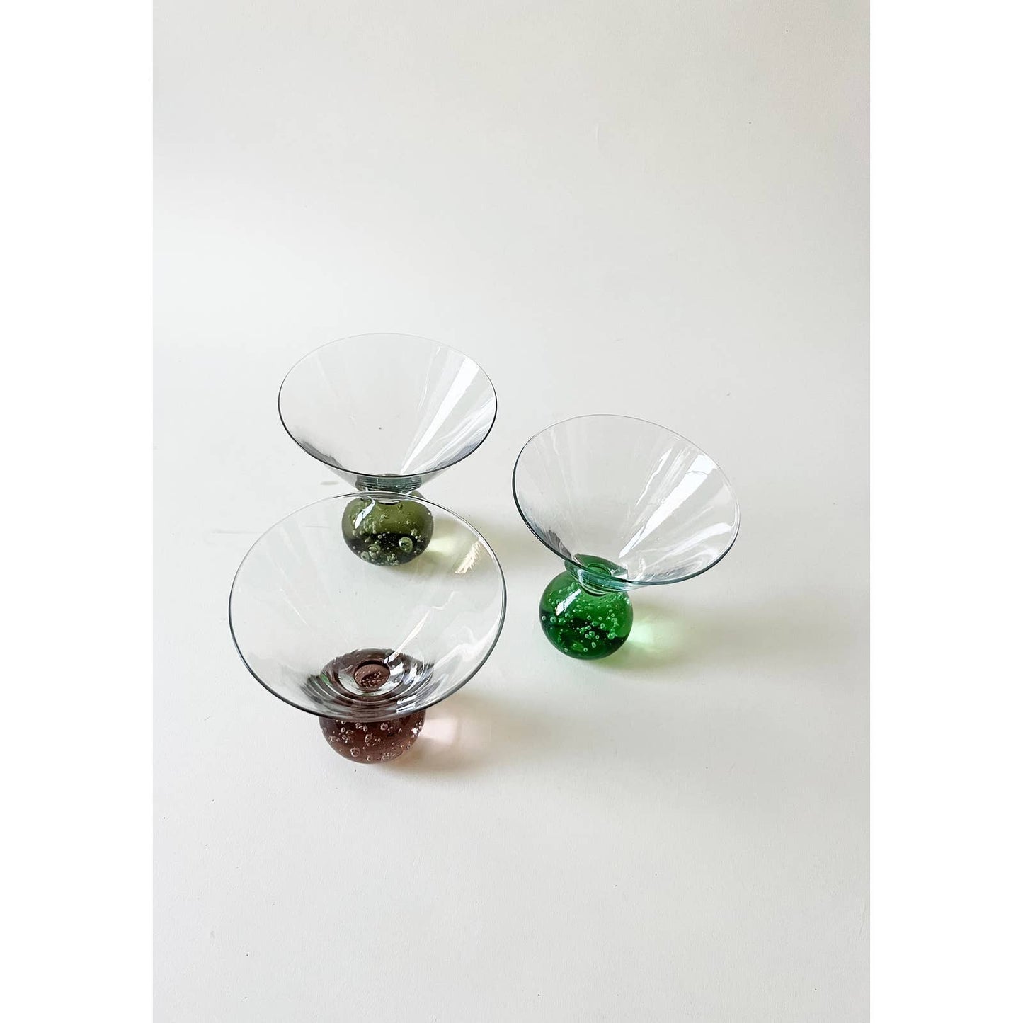 Set of 3 Unique 80's Bubble Glass Martini Glass